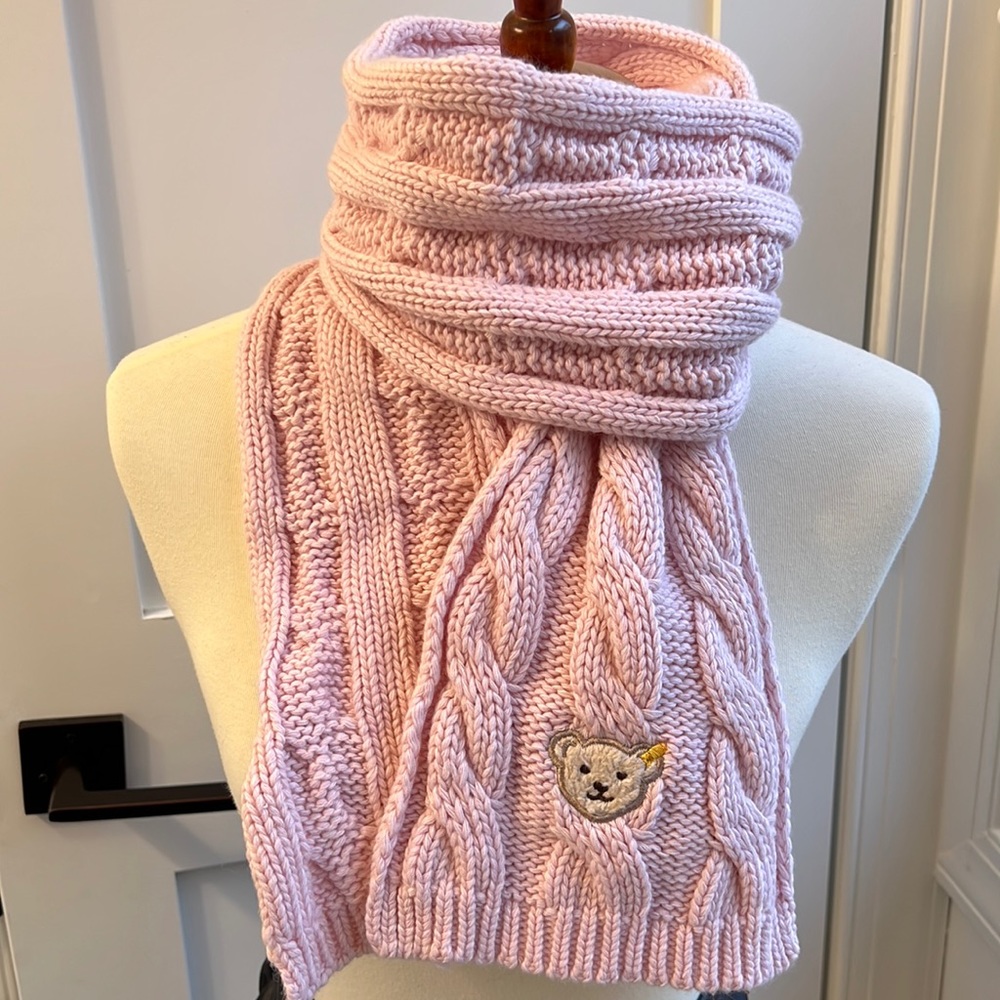 Steiff cable-knit Scarf for Girl with Steiff Teddy bear motif